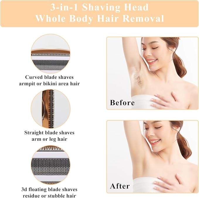 Electric Razor for Womens Men,Cordless Ladies Electric Shaver,4 in 1 Painless Wet & Dry Waterproof Body Razor and Facial Hair Remover,Rechargeable Hair Removal Kit for Bikini Underarm Hairs (White)