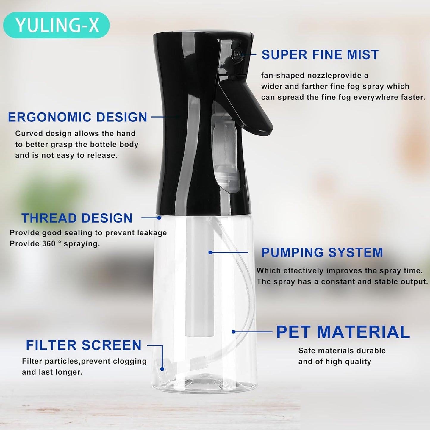 Spray Bottles For Hair, continuous spray bottle (200ml/6.8oz 2Pack) used for hair design, plants, cleaning, hair care and skin care, etc. – empty, reusable (Black&White)