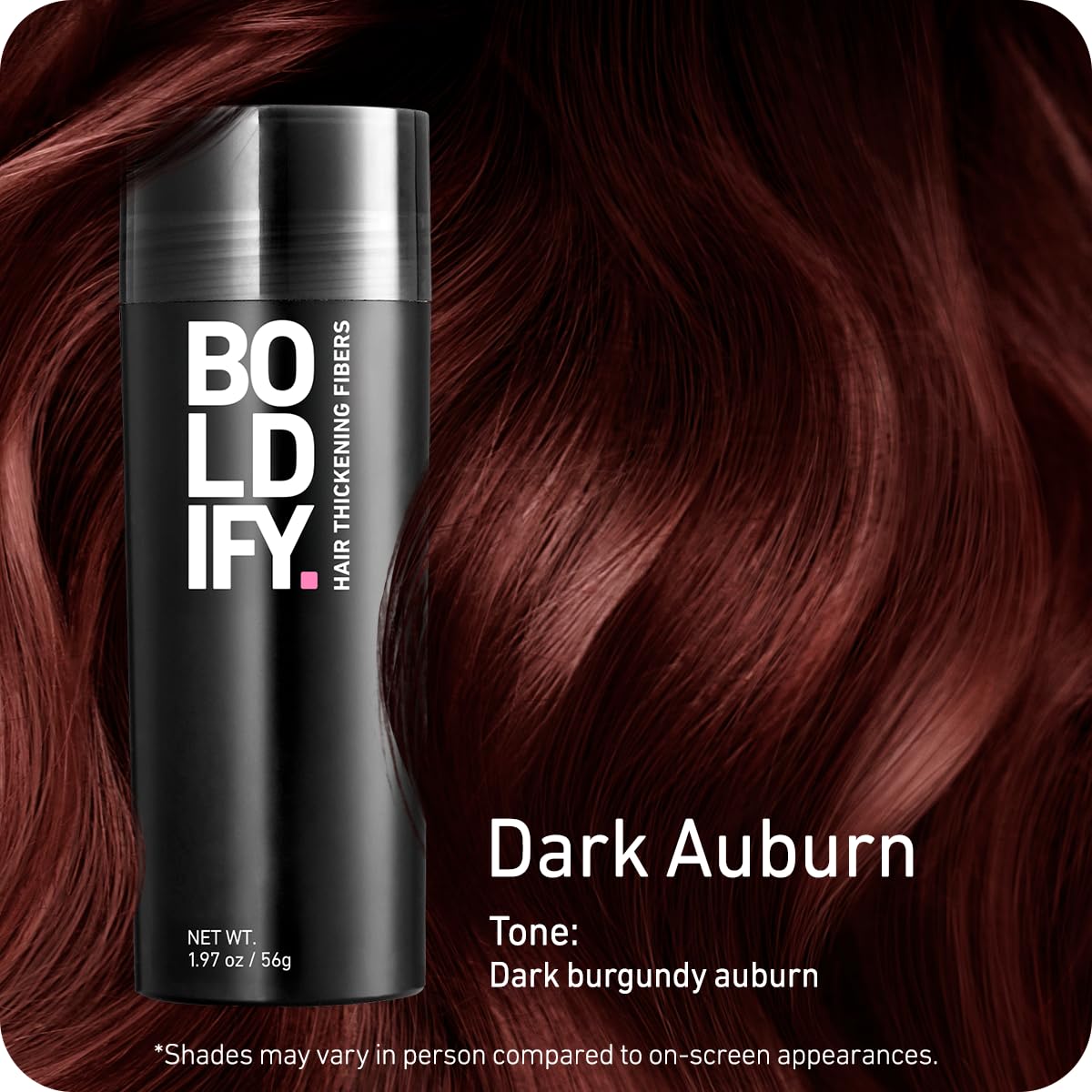 BOLDIFY Hair Fibers (56g) - Fill In Thinning and Fine Hair for an Instantly Fuller, Thicker Look - 14 Shades for Women & Men - Dark Auburn