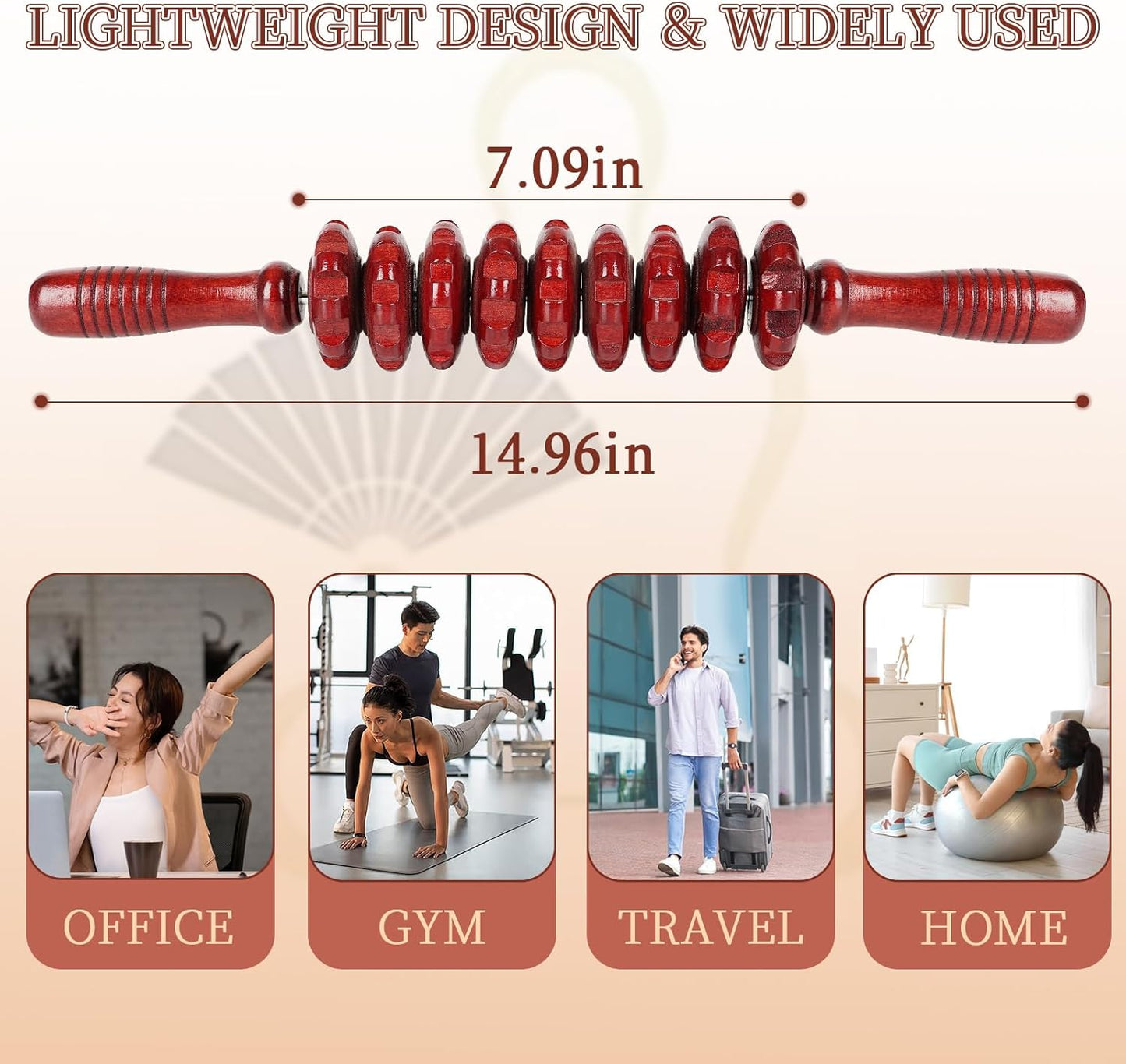 Liitrton Manual Wooden Fascia Massage Roller Trigger Points for Release Cellulite Sore Muscle Blasting (Red)