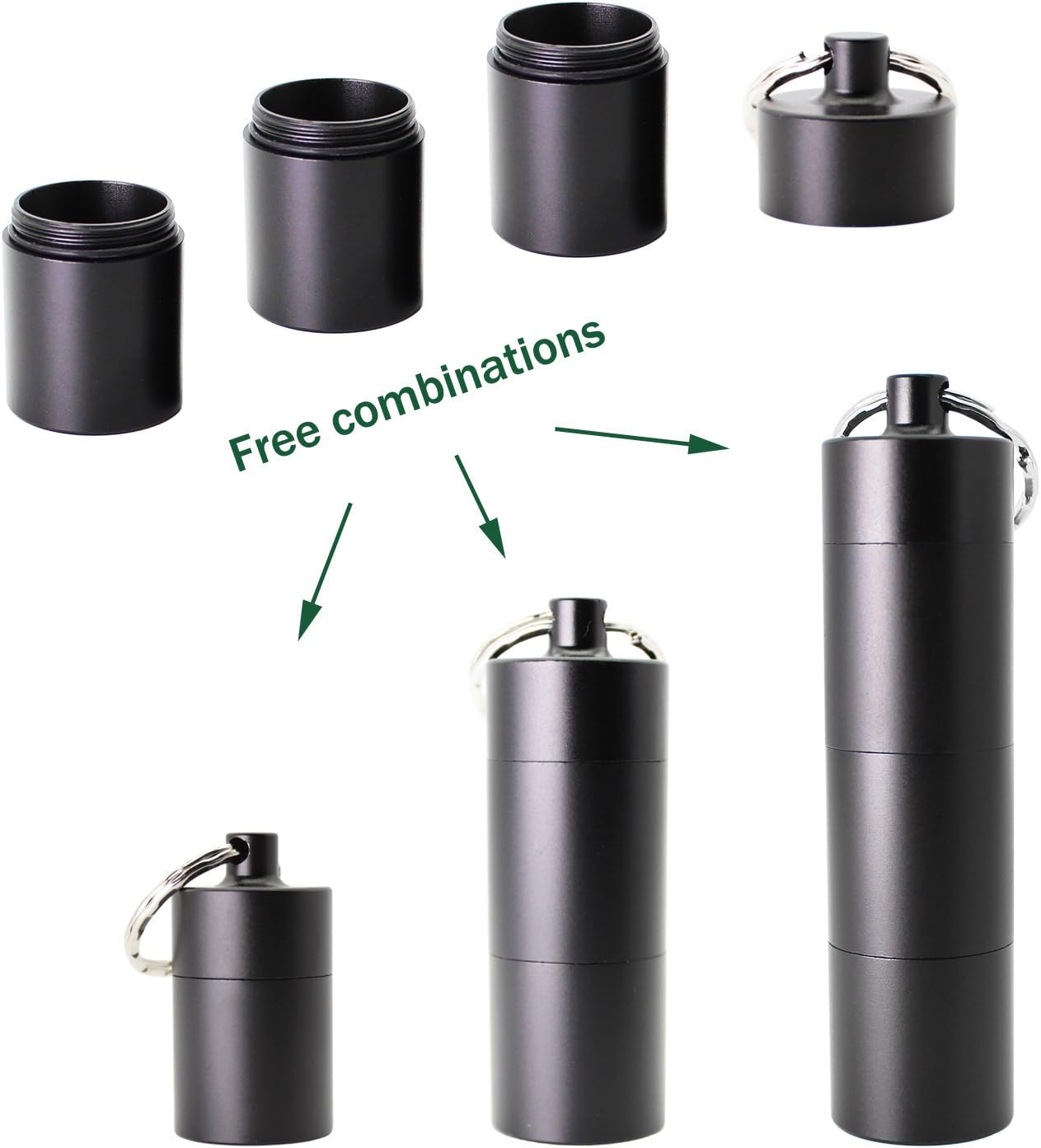 PPFISH Portable Daily Pill Case, 3 Compartments Aluminum Alloy Waterproof Pill Box Dispenser, Small Pocket Pill Container, Keychain Pill Fob, Travel Pill Holder for Men Women