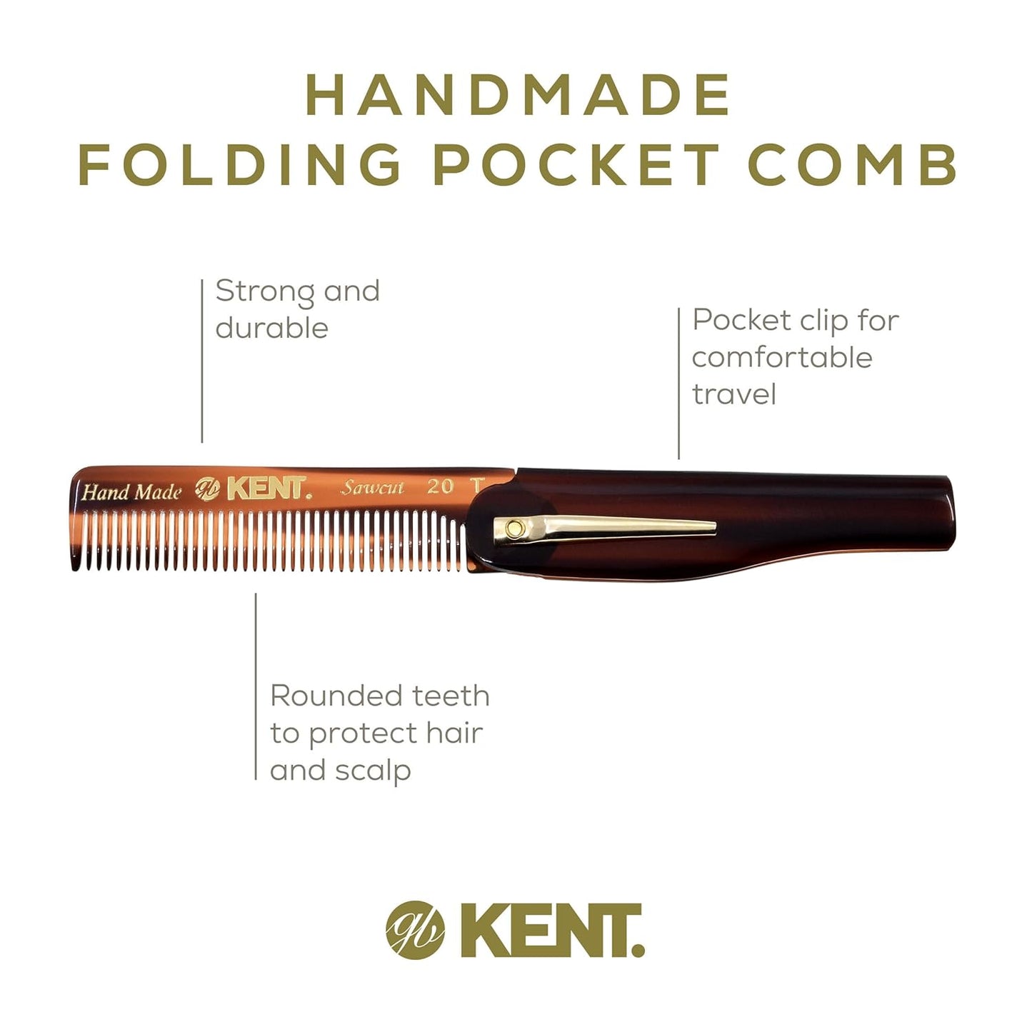 Kent 20T Handmade Fine Tooth Folding Comb with Hand Made 81T Mini Pocket Comb for Beards and Mustache - Beard Growth/Fine Tooth - Beard Straightener for Mens Grooming Kit