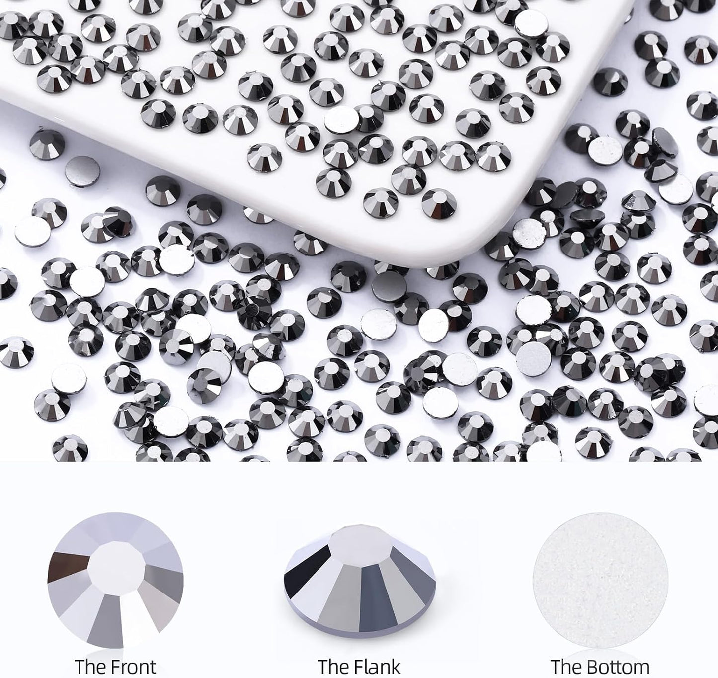 Black Hematite Flatback Rhinestones, Glass Rhinestones for Nail Art and Craft, Glue Fix, Loose Crystal Gemstones(Black Hematite, SS12, 1440pcs, 2.9-3.0mm)