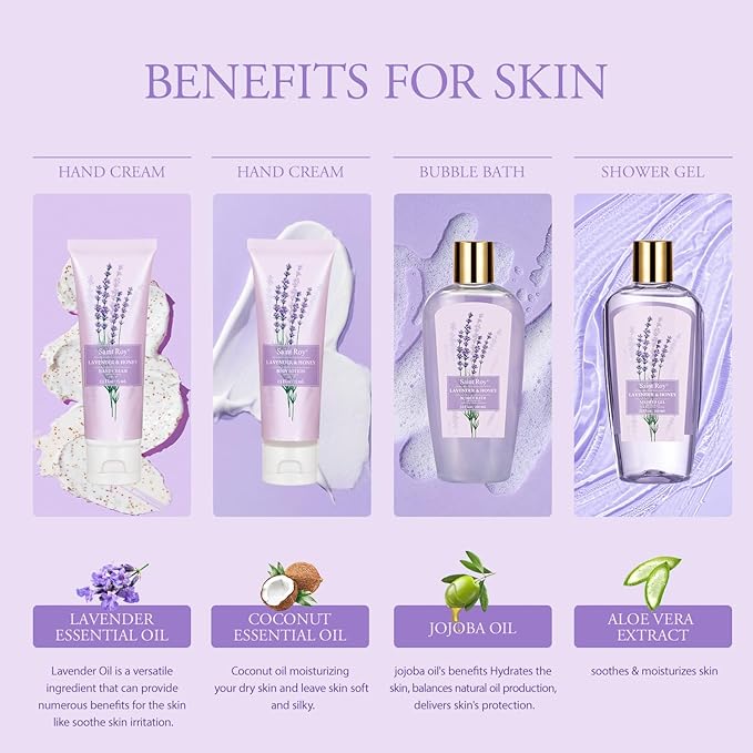 Luxury Bath & Body Set For Women LAVENDER & HONEY Large Spa Basket 13Pcs Luxurious Bath Spa Kit for women, Mother Day Gifts Perfect Spa Kit Bath Gift Set Spa Day Gifts Birthday Gift Baskets for Women