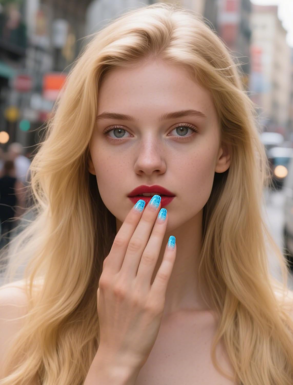 No UV Light Needed Semi Cured Gel Nail Strips Kit for Women, 48 Pcs Self-Adhesive Stick on Nail Polish Art Stickers Wraps with Nail Files and 2 Nail Wiping Blocks (Blue) (Blue)