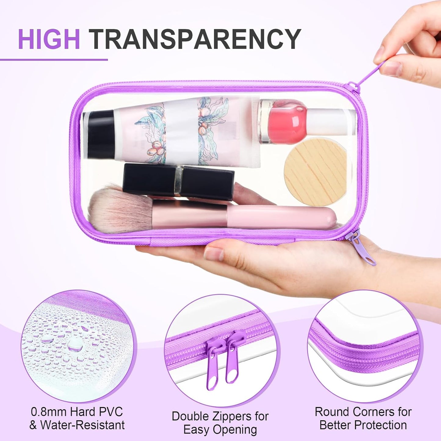 Sanwuta 6 Pcs Clear Hard Zipper Case Pencil Pouches Hard Plastic Zipper Pouches Makeup Bag Transparent Cases for Snacks Plastic Storage Organizer Box for Travel(Colorful,7.48 x 3.94 x 2 Inch)