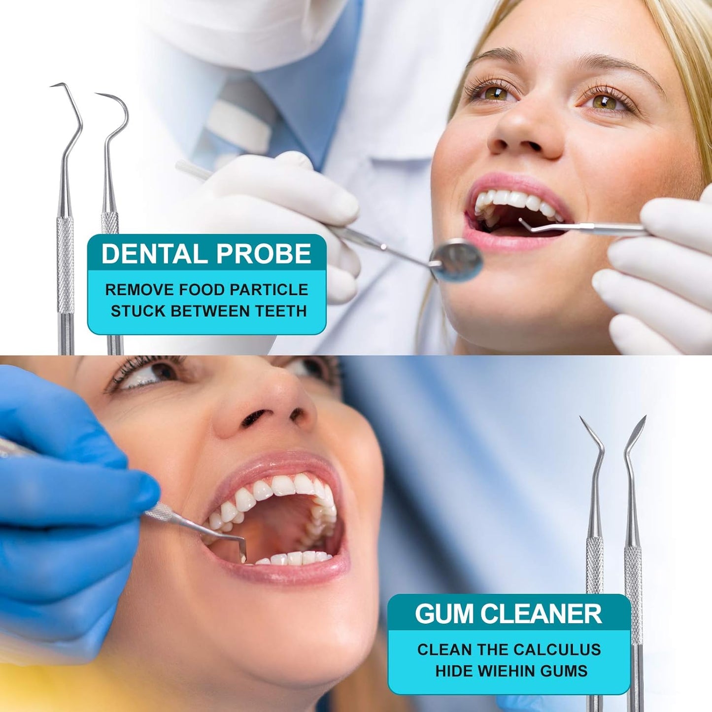 Dental Tools, 6-Pack Stainless Steel Teeth Cleaning Kit - Dental Scraper, Pick, Mouth Mirror, Tweezer for Dentist, Personal, Pets - Tartar & Plaque Removal