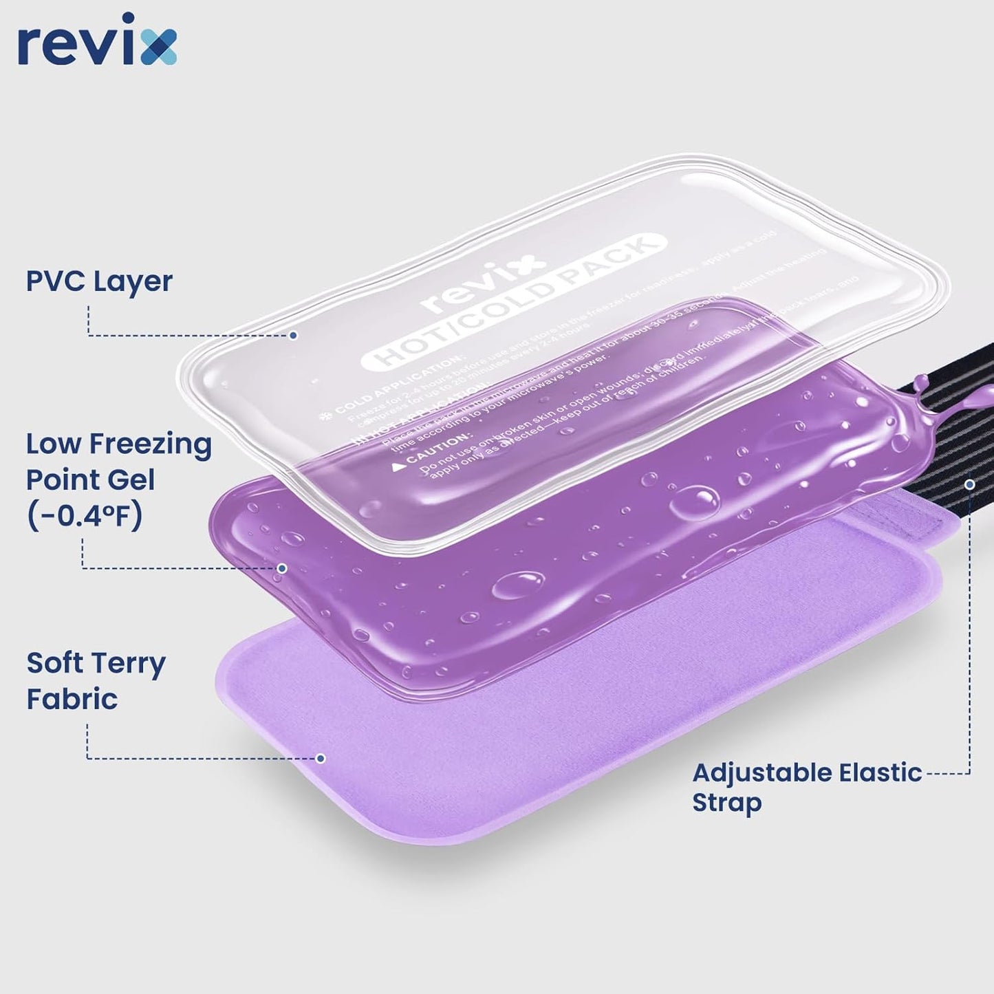 REVIX Ice Packs for Injuries Reusable, 2 Packs Hot & Cold Gel Ice Packs with PVC Cooling Design & Adjustable Strap, Flexible Therapy on Joints, Muscles, Shoulder, Back and Knee (10" x 5" Purple)