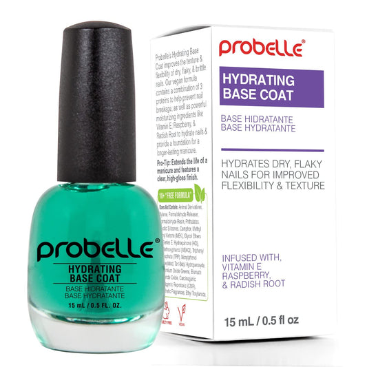 Probelle Hydrating Base Coat for Dry and Brittle Nails, Instant Moisturizer, Nourishes and Soothes Nails with a Healthy Glow, Extends Polish Life, Ideal for Dehydrated, Rough, Breaking Nails
