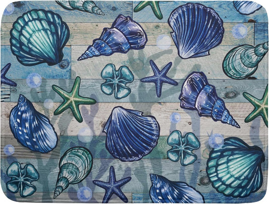 Starfish Seashell Dish Drying Mat 18x24 inch Coastal Beach Dish Drainer Rack Pad Absorbent Microfiber Fast Dry Kitchen Counter Accessories