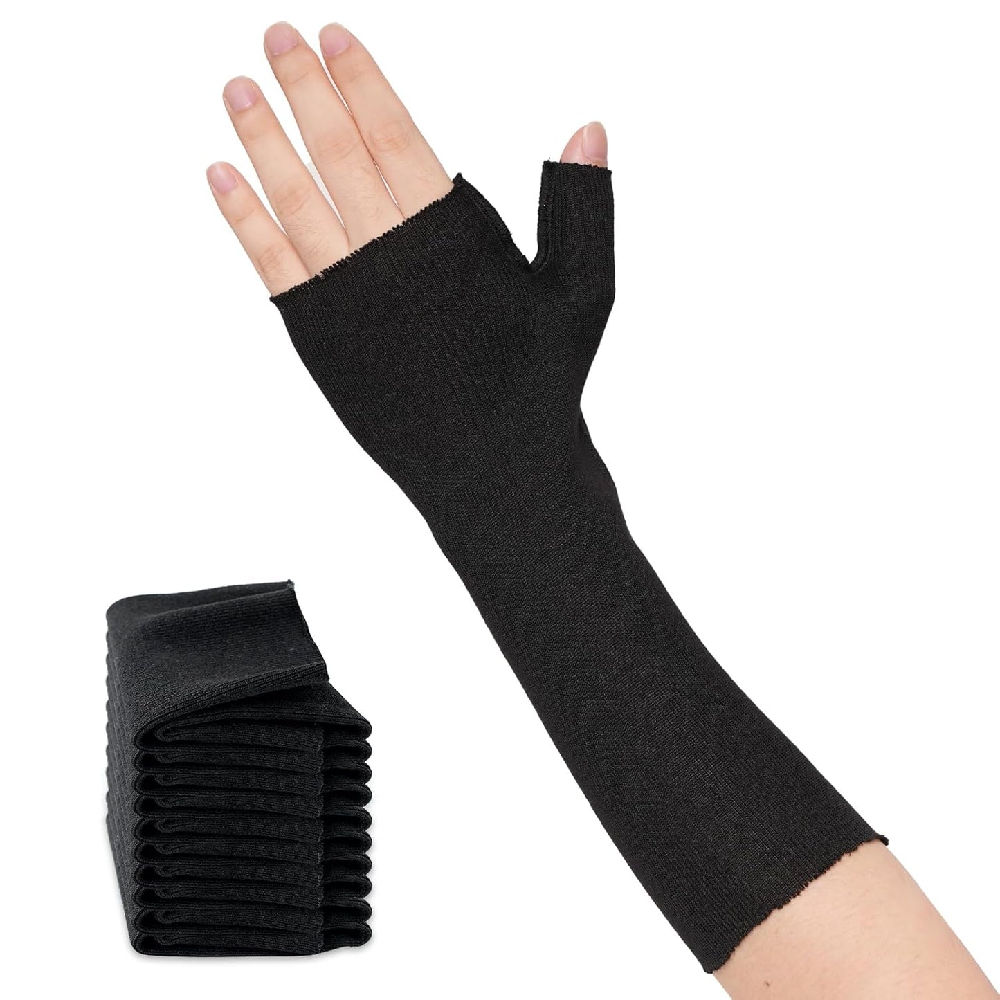 Hand Socks for Splint (Pack of 10), Elastic Cotton Stockinette Tubing, Surgical Sleeves for Arm, Wrist and Thumb Sleeve Under Brace, Cast Wrap Liner for Men & Women, Fit Left & Right Hands(Black, M)