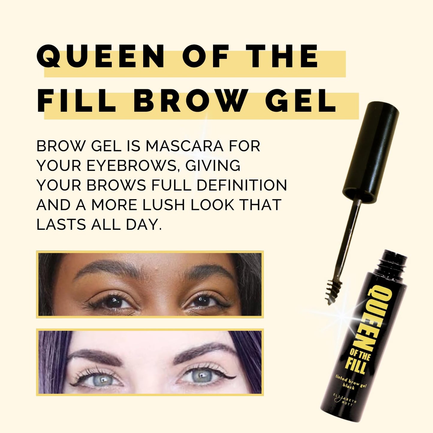 Elizabeth Mott Eyebrow Gel - Queen of the Fill Tinted Brow Filler, Volumizer & Setter - Waterproof, Long-Lasting Brow Makeup to Define & Cover Grays - Smudge-Proof, Cruelty-Free, Auburn,Shade 4g