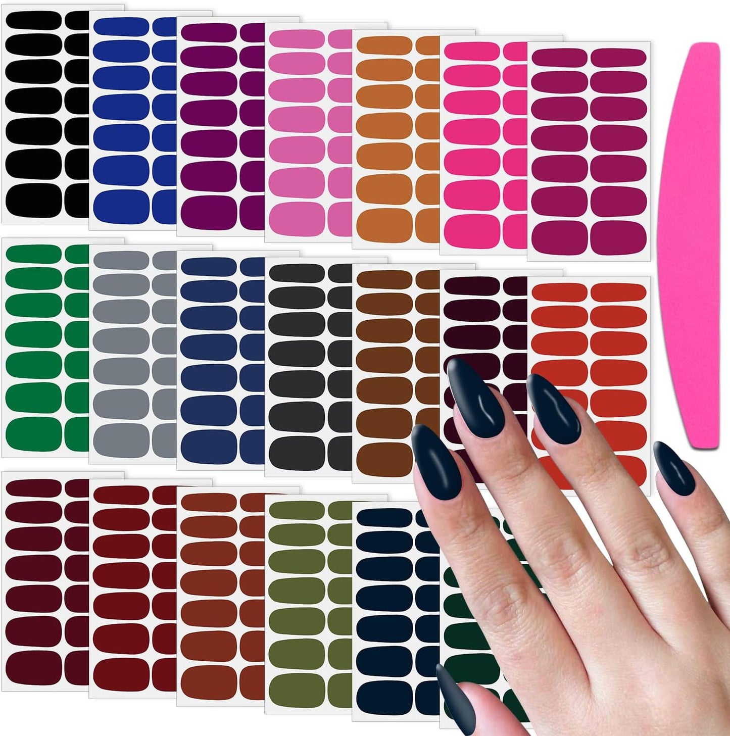 SILPECWEE Nail Stickers Full Nail Wraps (20 Sheets, Bright Color), Self Adhesive Nail Polish Strips, Gel Strips Manicure Design, Fingernail Sticker Nails for Women with File