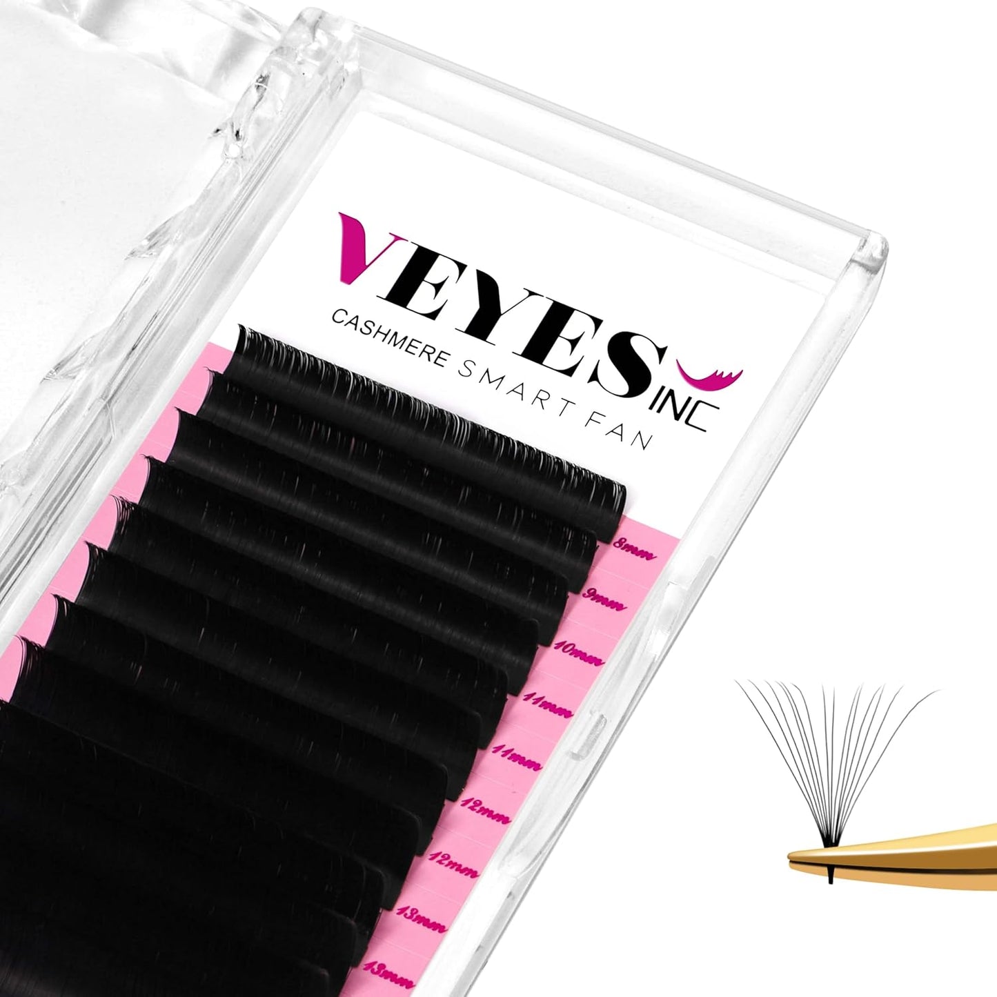 VEYES INC Cashmere Smart Fan Lash Extensions 0.03 0.05 0.07 C/CC/D Curl 8-20mm Mixed & Single Length, Super Matte Black Volume Lashes, Professional Supplies for Lash Techs (0.03 CC 15mm)