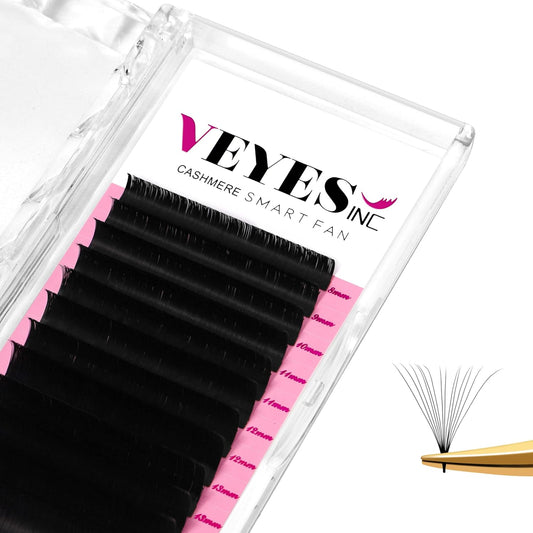 VEYES INC Cashmere Smart Fan Lash Extensions 0.03 0.05 0.07 C/CC/D Curl 8-20mm Mixed & Single Length, Super Matte Black Volume Lashes, Professional Supplies for Lash Techs (0.07 CC 8mm)