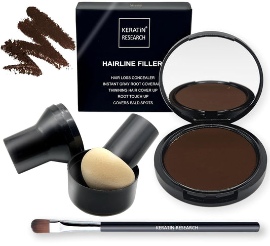 KERATIN RESEARCH Hairline Filler Unisex Mineral Powder Root Touch-Up Hair loss Concealer Scalp & Beard Bald Patch Coverage Fibers for Thinning Hair Waterproof Organic Natural look (WARM MED BROWN, XL)