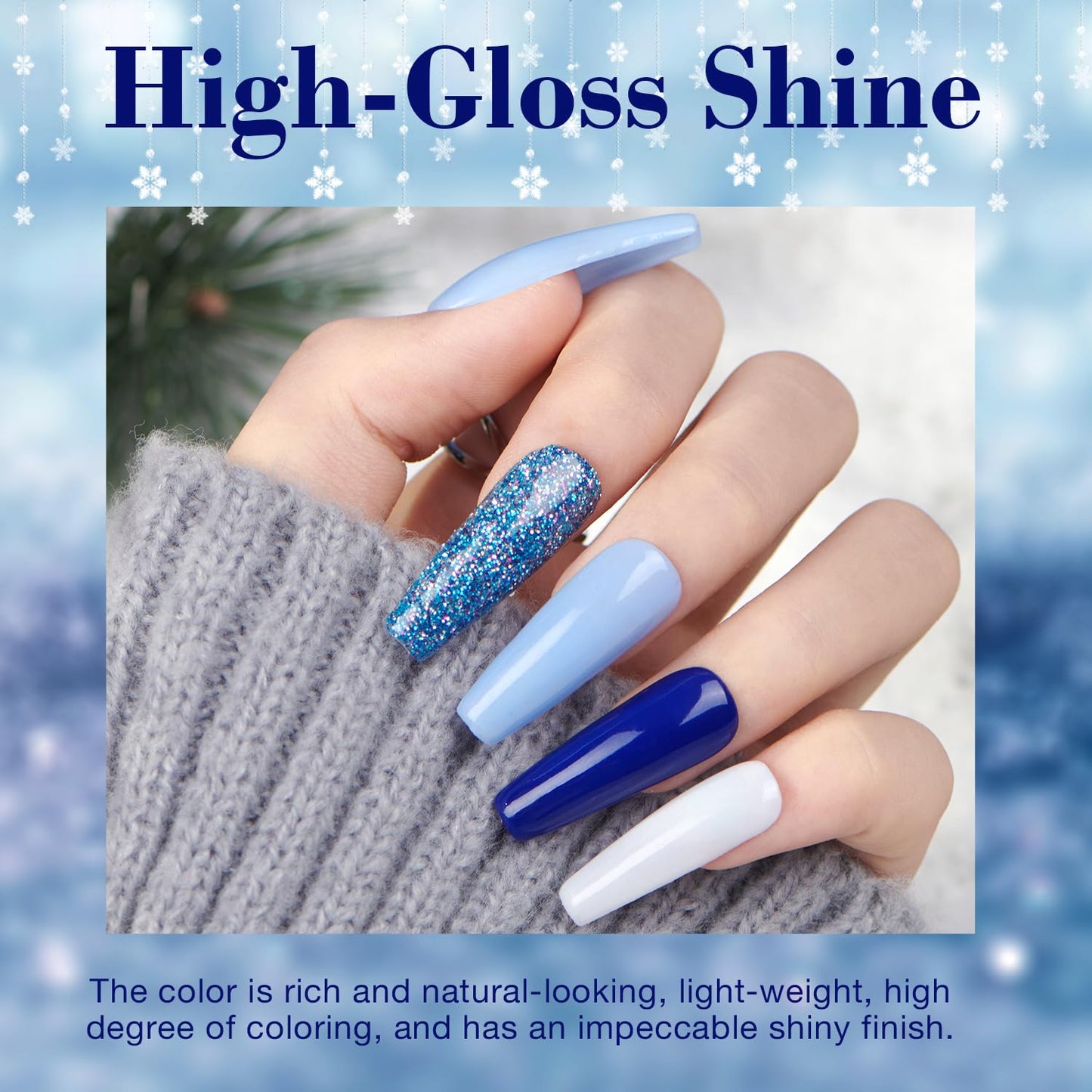 AZUREBEAUTY Christmas Dip Powder Nail Kit Winter White Navy Blue Glitter 4 Colors Acrylic Dipping Powder Liquid Set with Base/Top Coat Activator for French Nail Art Manicure DIY Gift for Women