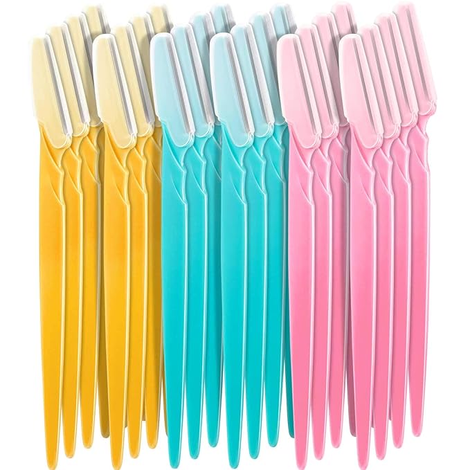 Boao 24 Pcs Eyebrow Razor Face Dermaplane Razor for Women and Men Fuzz Face Shaver Colorful Facial Shaper Trimmer with Precision Cover Dermaplaning Blades Tool for Peach