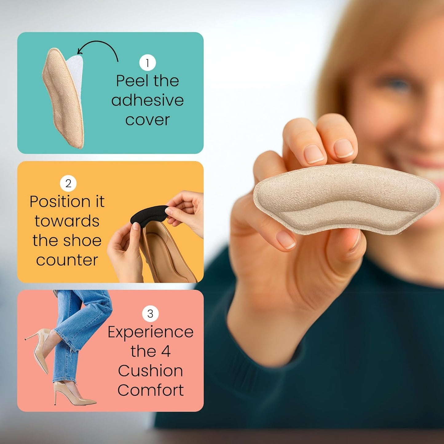 Walkize Anti Slip Heel Pads for Shoes Women & Men - Cushioned Heel Grips - Shoe Inserts for Women - Blister Prevention, Heel Pain Relief & Comfort in High Heels, Dress Shoes (2 Pairs, Beige)