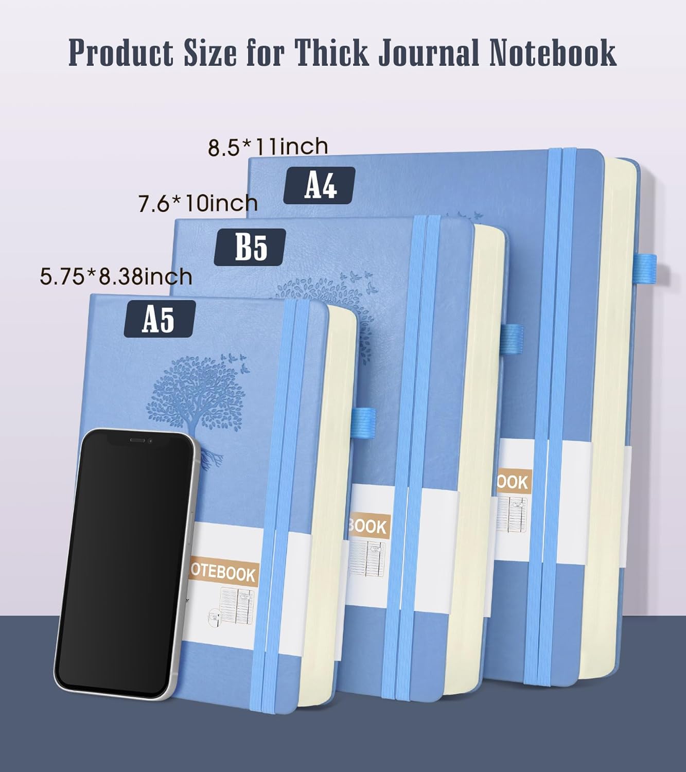 Lined Journal Notebook, 365 Pages A4 Large Journals for Writing College Ruled Notebook, Hardcover Leather Journal for Women Men, Daily Journa Notebook for Work, Note Taking, 100Gsm Thick Paper ( 8.5" x 11" Blue)