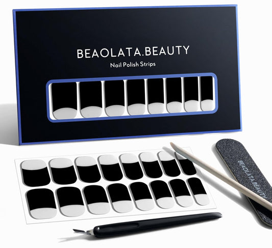 Nail Polish Strips, 32PCS Salon Quality Wraps, Long Lasting Gel Nail Stickers for Women Easy Apply& Remove (Playing Black)
