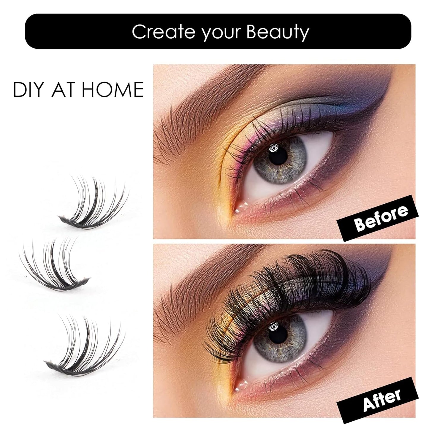 Lash Clusters 320pcs Individual Lashes 30D&40D DIY Lash Extensions D Curl Lash Clusters False Eyelashes Natural Look 10-16mm Mix Cluster Eyelash Extensions EASY TO USE (30D+40D-0.07D)