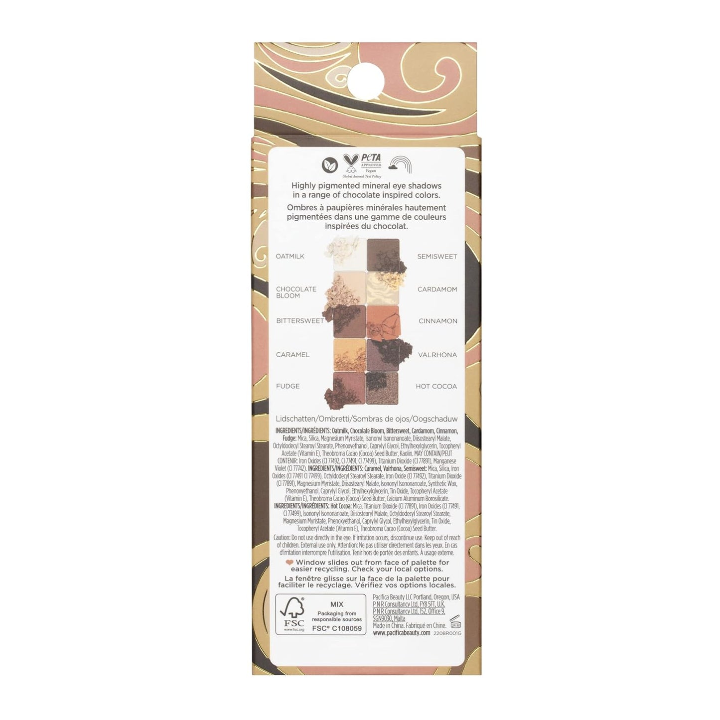 Pacifica Cocoa Nudes Mineral Eyeshadow Palette – 10 Shades Eye Makeup Naked Mineral Eye Shadow - Earth-Tone Rich Chocolate & Praline Neutral Talc-Free Highly Pigmented Cocoa Butter Clean Beauty Vegan