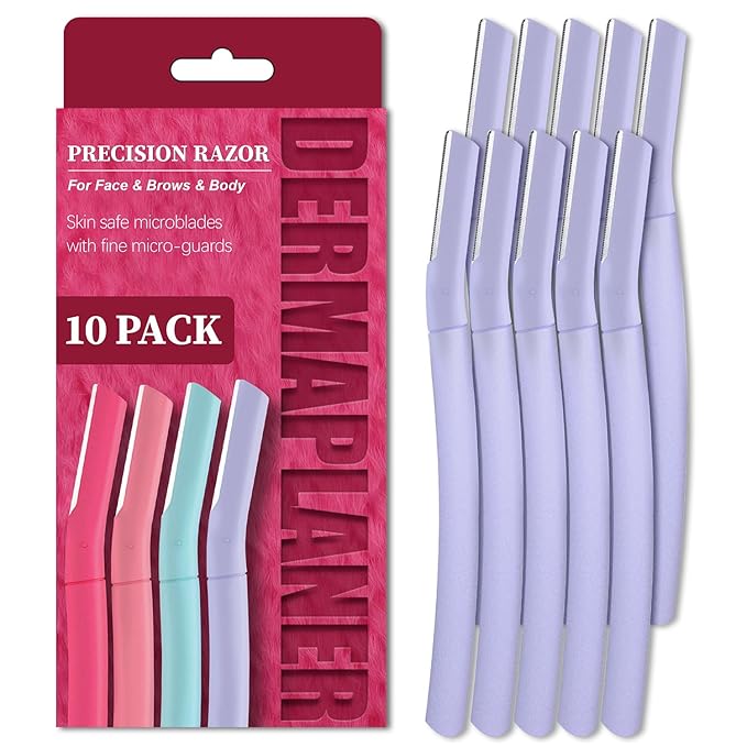 Face Razors for Women, Dermaplane Razor for Women Face, Eyebrow Razor, Facial Razors, Dermaplaning Tool, Gentle Skin Exfoliation Microblades for Sensitive Skin, Peach Fuzz Remover, 10 Count (Lilac)