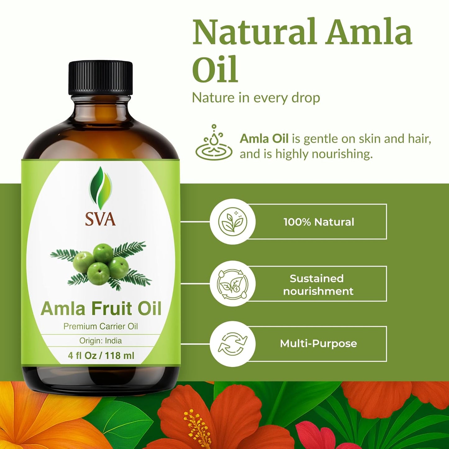 SVA Amla Oil 4oz (118ml) Premium Carrier Oil With Dropper For Hair Care, Hair Oiling, Scalp Massage, & Skin Care
