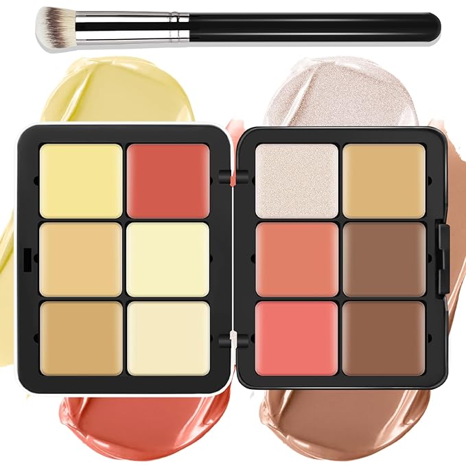 12 Colors Cream [Blush Contour Concealer Highlighter] Makeup Palette for Cheeks - All in One Makeup Palette Kit with Brush, Long Wearing Waterproof Blendable Face Make Up Pallete (#05)