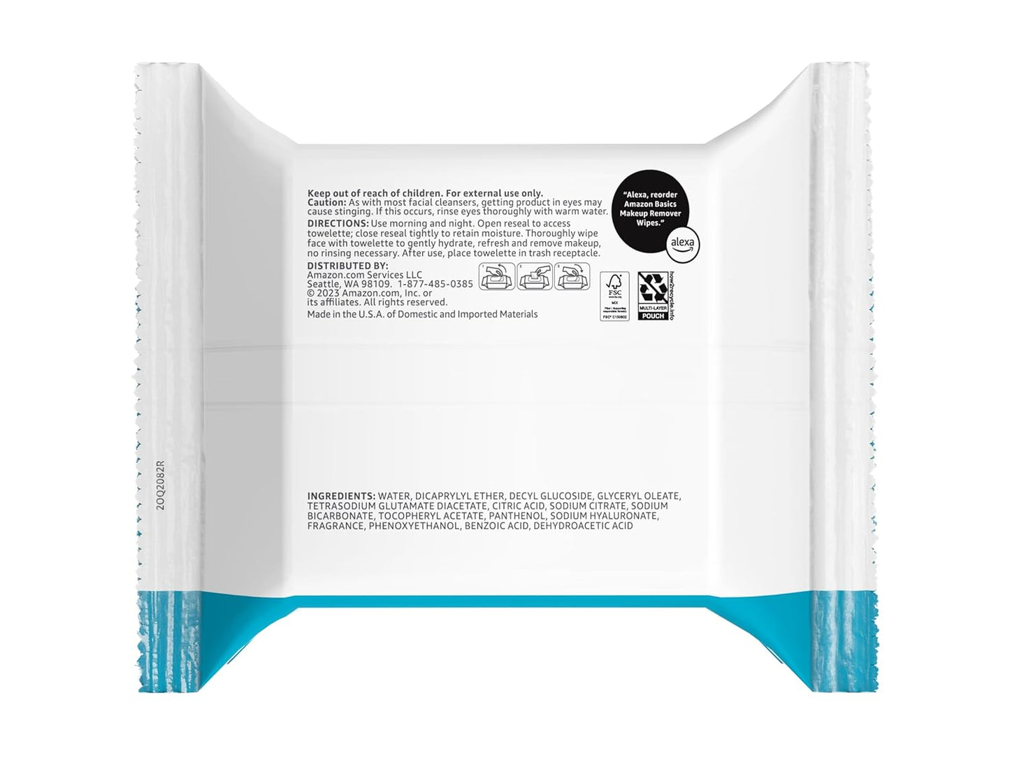 Amazon Basics Makeup Remover Wipes, Gentle Cleansing, Dermatologist Tested, Hydrating, Plant Based, Alcohol Free, Removes Waterproof Mascara, 25 Count Per Pack, Pack of 6 (Previously Solimo)
