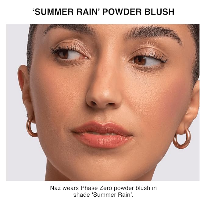 Phase Zero Makeup Powder Blush for cheeks | "Summer Rain" | 4g / 0.141oz | Cruelty-Free, Vegan, Clean Beauty | Buildable & Blendable for Natural, Healthy Glow | Coral, Peach & Golden Hues