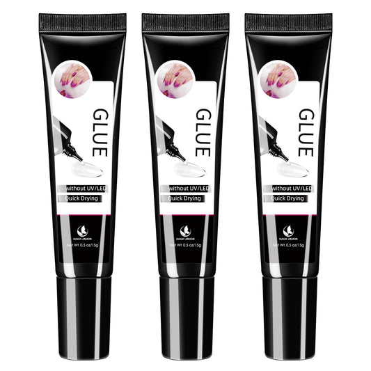 3Pcs Solid Nail Glue Gel for Press On Nail, No UV Lamp, Super Strong, Quick Drying, Semi Solid, Long Lasting, Clear/Transparent (15g x3)