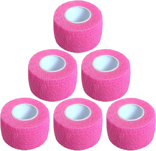 Hysiwen 6 Pack 1" x 5 Yards Self Adhesive Bandage Breathable Cohesive Wrap Self Adherent Vet Tape Self Stick Bandage Wrap for Sports, Athletic, Wrist, Ankle(Pink)
