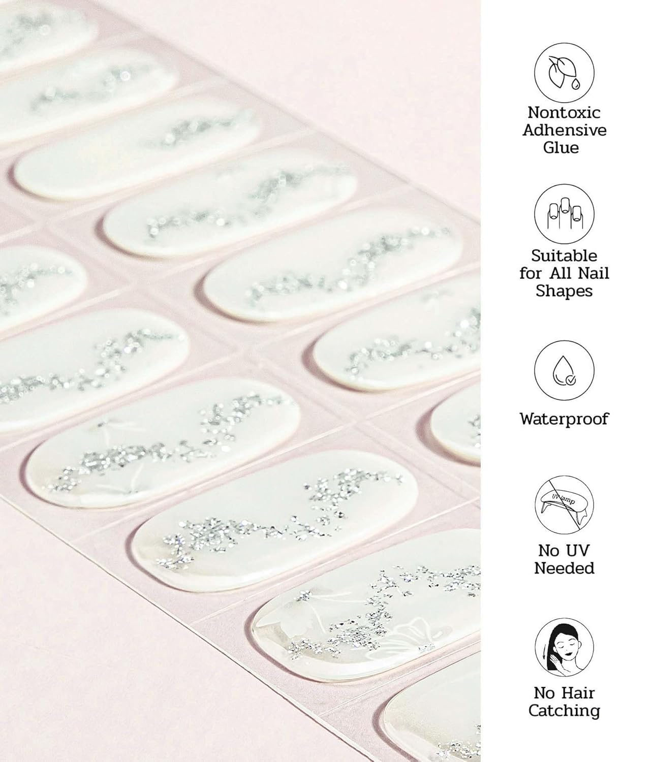 Nail Polish Strips - 22 Pcs Salon Quality Gel Nail Stickers - Long Lasting Wraps (Snow Lotus White Flower)