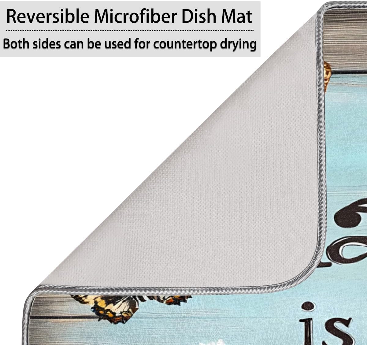 Dish Drying Mat Rustic Wood Quote Daisy Flowers Large Drying Mat for Kitchen Counter 18x24in Absorbent Dish Drainer Rack Pad, Heat Resistant Coffee Bar Mats Countertop Protector