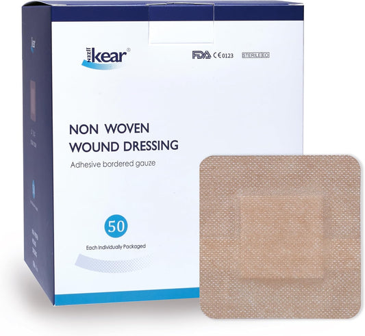 4"X4" 50 PCS Extra Large Sterile Nude Island Dressing Bandage for Wound - Self-Adhesive Boarded Gauze Pads - Latex Free - Medical Grade (Nude, 4"X4"-50PCS)