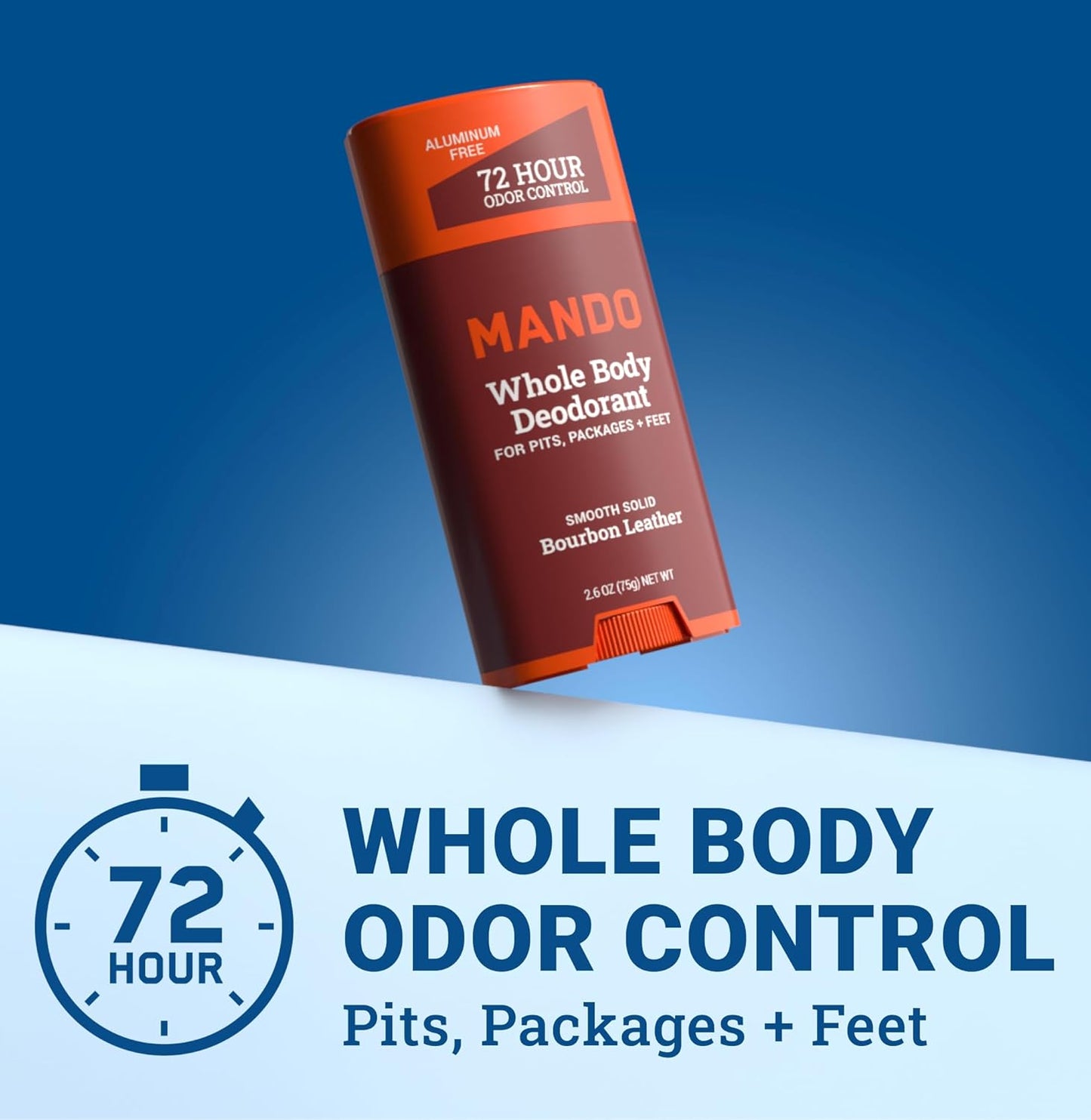 Mando Whole Body Deodorant For Men - Smooth Solid Stick - 72 Hour Odor Control - Aluminum Free, Baking Soda Free, Skin Safe - 2.6 Ounce (Pack of 2) - Bourbon Leather