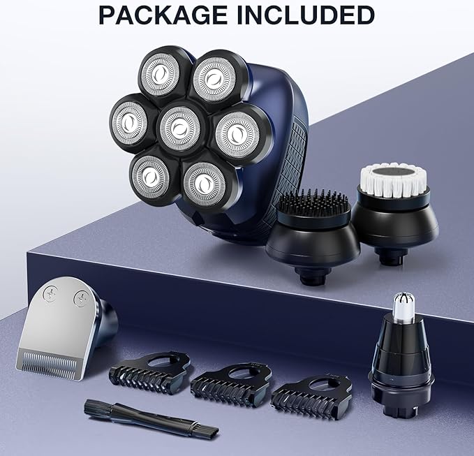 Head Shaver 7D, Wyklaus Head Shavers for Bald Men, Head Electric Razor with Nose Hair Trimmer, Waterproof Wet Dry Mens Grooming Kit