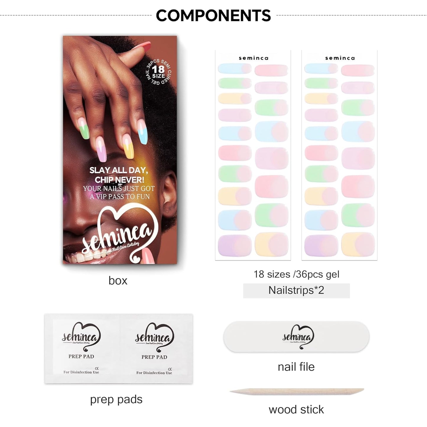 Semi Cured Gel Nail Strips-Semi Cured Gel Nail Art Wraps Back to School Nail Stickers At-Home Manicure Kit,14 Days Wear, Salon-Grade Works with Any UV/LED Lamps(Colorful Spring)