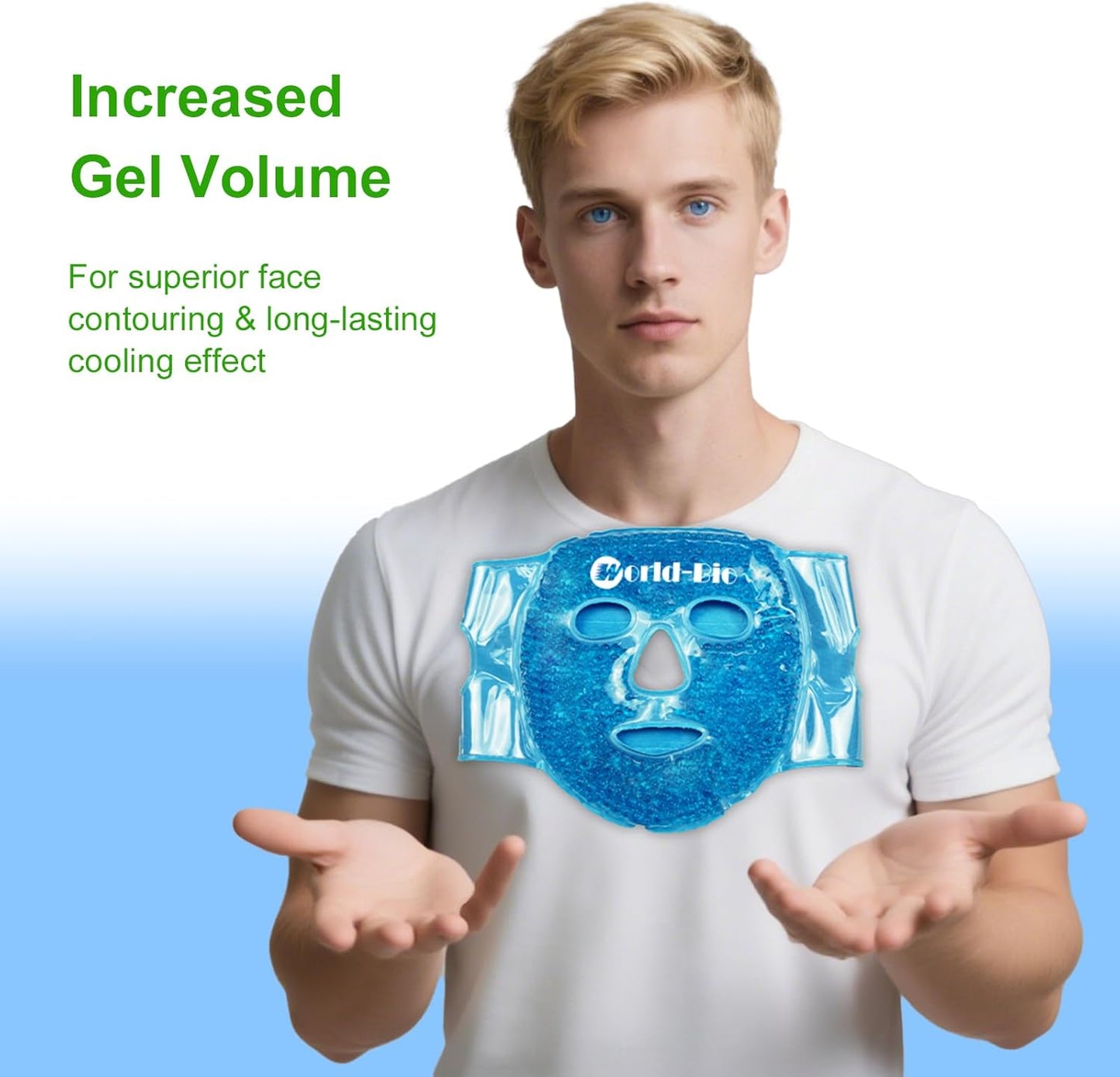 WORLD-BIO Reusable Ice Face Mask & Cooling Eye Mask - Cold Therapy Gel Pack for Puffy Eyes, Dark Circles Relief, Headache & Migraine Soothing - 3 Pcs Set with Adjustable Strap & Freezable Gel