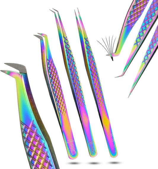 3pcs Fiber Tip Lash Tweezer Set – Boot Volume Eyelash Tweezer, Curved & Straight Isolation Tweezers for Eyelash Extensions, Stainless Steel, Non Slip Grip