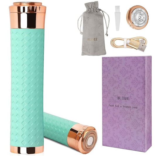 Electric Razors for Women, Rechargeable Hair Removal Device, Painless Face Electric Razor/Shaver for Lip, Arms, Face, Peach Fuzz (Green)