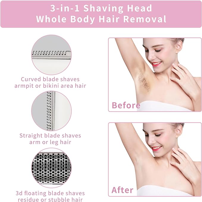 Electric Razor for Women Men,4 in 1 Painless Ladies Wet & Dry Body Razors and Facial Hair Remover,Rechargeable Led Display Hair Removal Kit for Nose Face Body Leg Bikini Arm Hair (Pink)