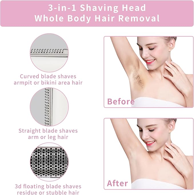 Led Display Electric Razorfor Women Men,4 in 1 Rechargeable Wet & Dry Electric Shaver and Facial Hair Remover,2025 Painless Ladies Body Razors for Nose Face Body Leg Bikini Arm Hair (Purple)