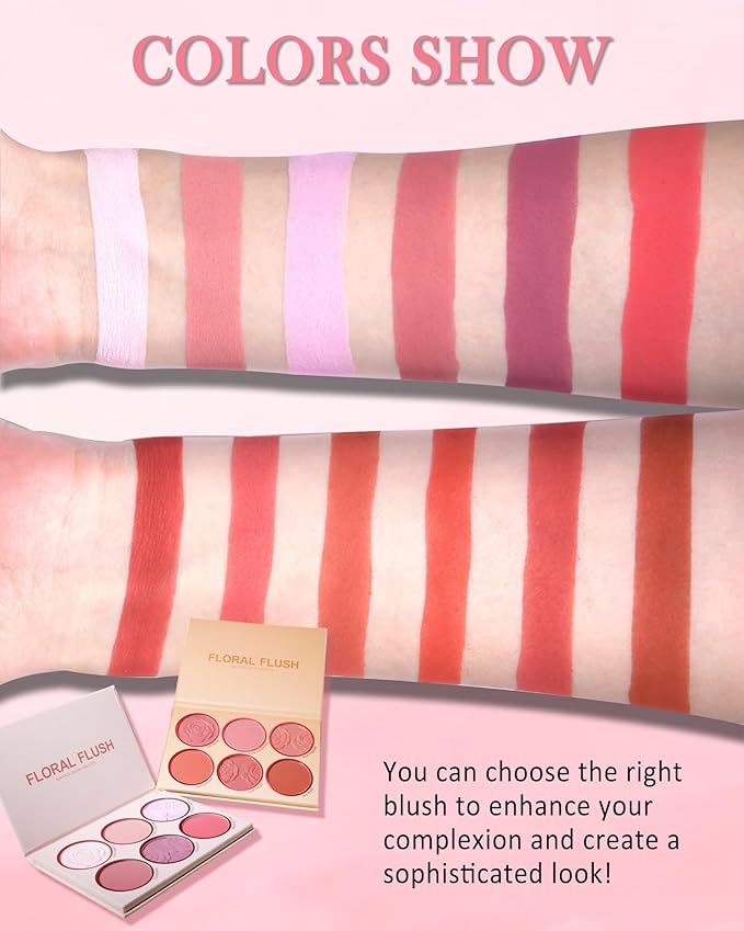 Matte Face Blush Palette with Brush-6 Colors Pink Purple Silky Mineral Blendable Blusher Contour Powder for Cheeks,Longlasting Facial Beauty Cosmetic,Mother's Day Makeup Gift for Women Girl-Set 01