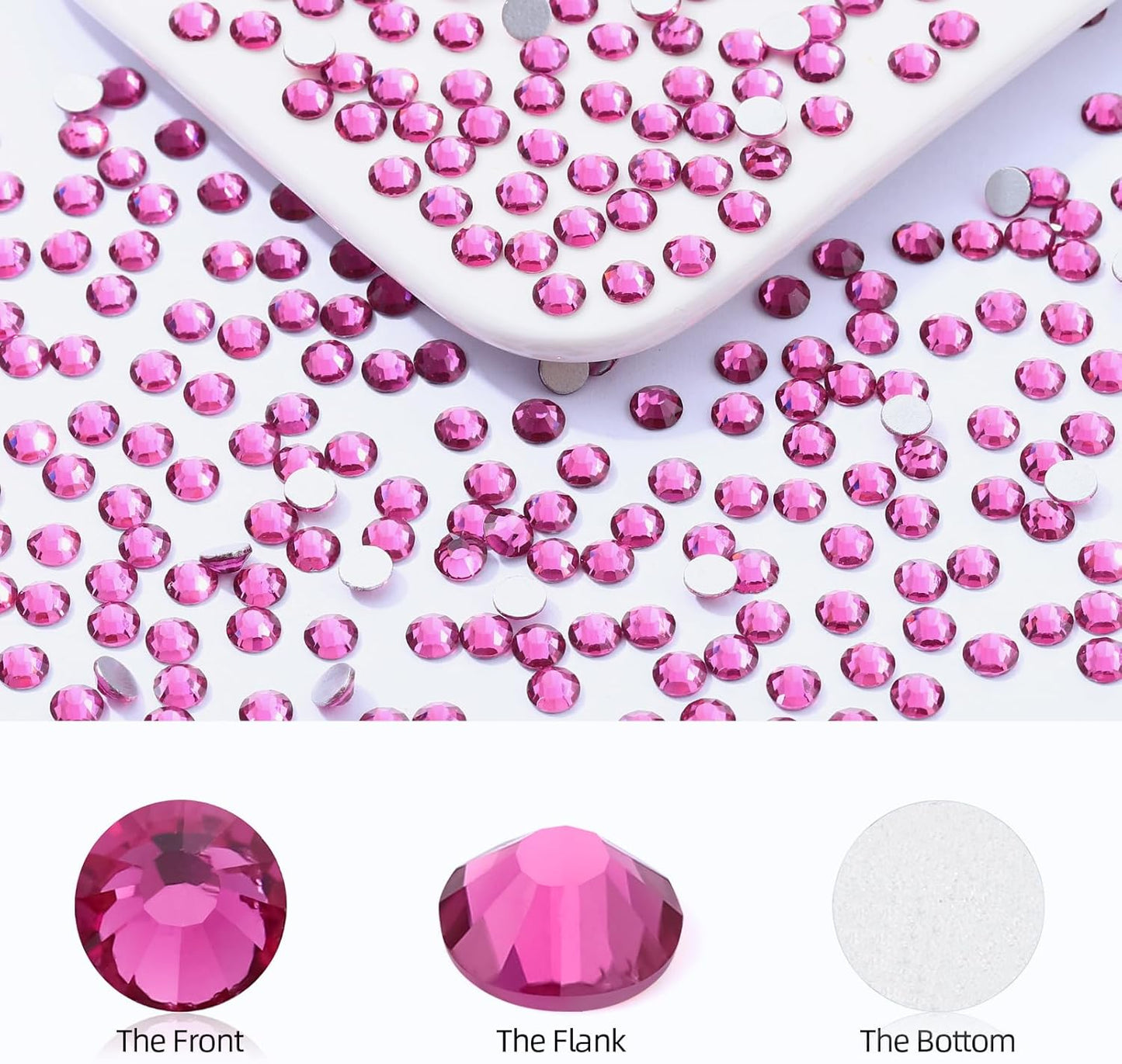 Fuchsia Flatback Rhinestones, Glass Rhinestones for Nail Art and Craft, Glue Fix, Loose Crystal Gemstones(Fuchsia, SS16, 2880pcs, 3.8-4.0mm)