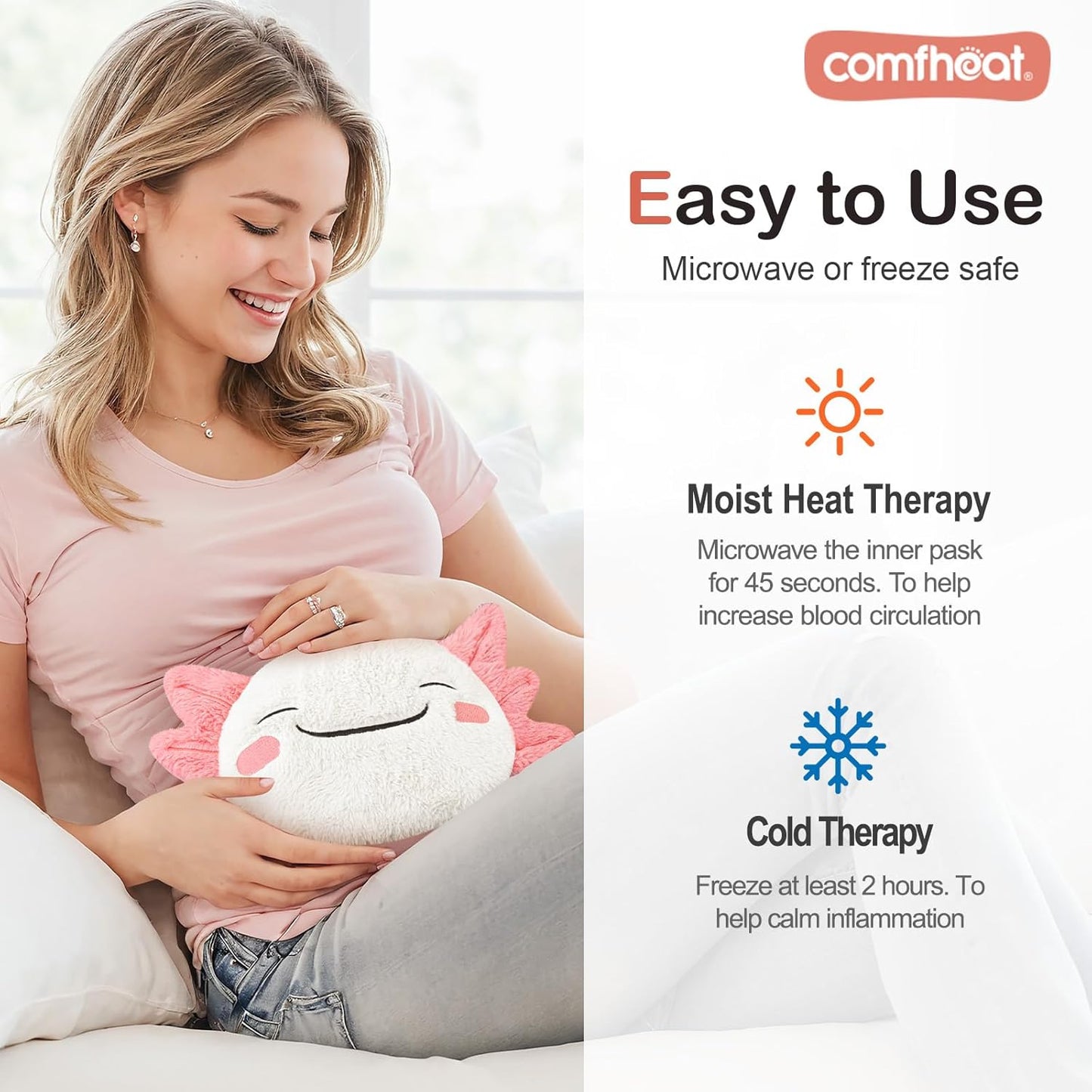 Cute Axolotl Microwave Heating Pad for Pain Relief, Unscented Microwavable Heating Pads for Cramps, Neck Shoulder, Muscles, Natural Moist Heat Pack with Washable Cover