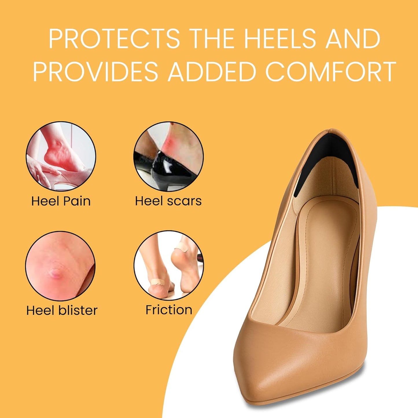 Walkize Anti Slip Heel Pads for Shoes Women & Men - Cushioned Heel Grips - Shoe Inserts for Women - Blister Prevention, Heel Pain Relief & Comfort in High Heels, Dress Shoes (2 Pairs,Black)
