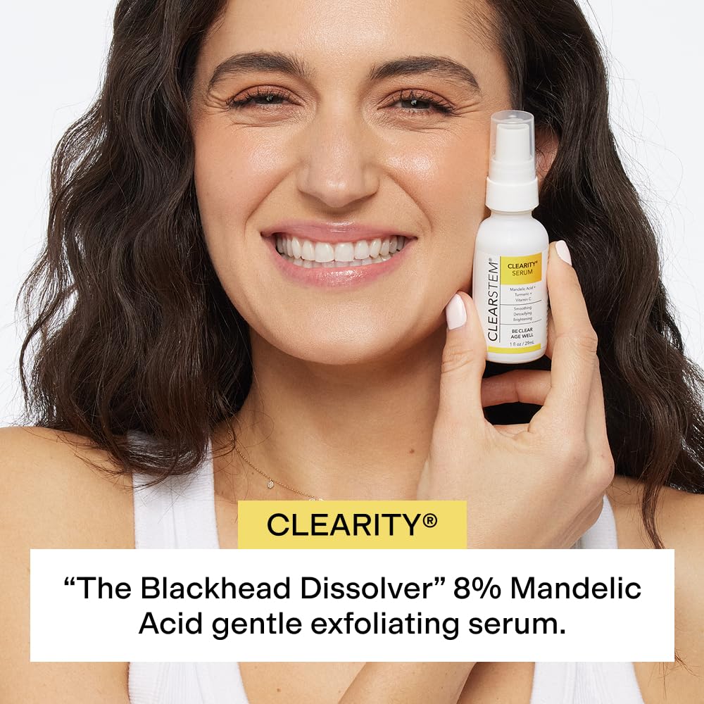 CLEARSTEM - CLEARITY The Blackhead Dissolver Mandelic Acid Serum - Vitamin C, Turmeric, Collagen Boost - All Skin Types - Facial Skin Care Products - Gluten Free, Cruelty Free - 1 fl oz / 29ml